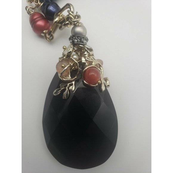 NECKLACE BY APPARTEMENT a`LOUER PARIS. PEARL,  STONE & GOLD TONE W/ PENDANT 20" - Picture 4 of 5